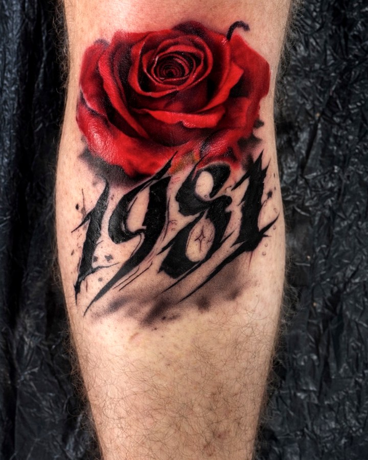 Red rose tattoo with lettering